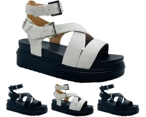 Chunky Sole Faux Leather Double Buckle Gladiator Sandals