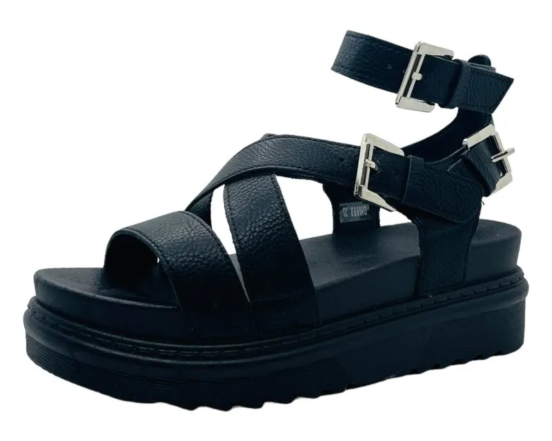 Chunky Sole Faux Leather Double Buckle Gladiator Sandals