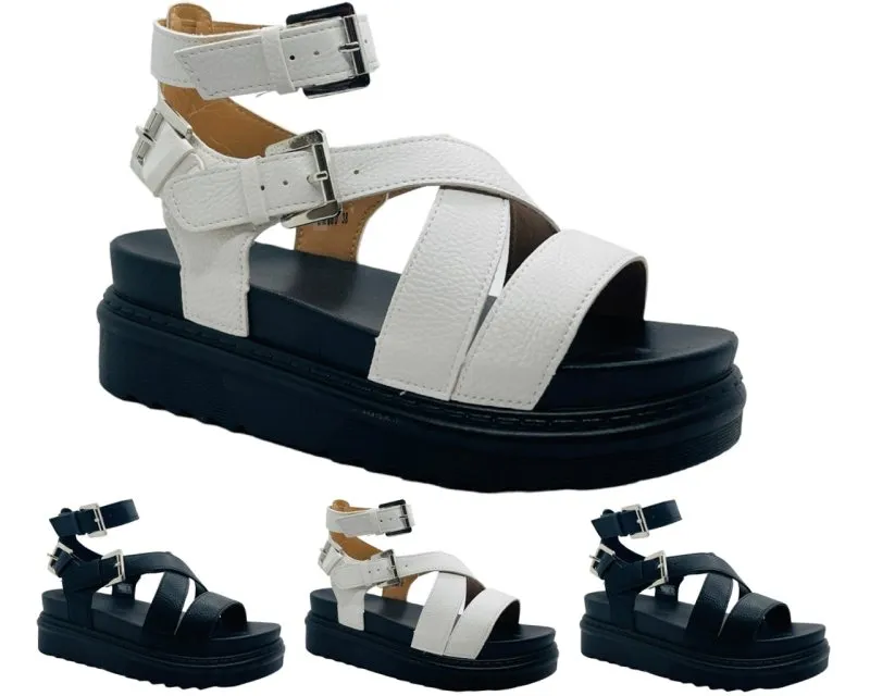 Chunky Sole Faux Leather Double Buckle Gladiator Sandals