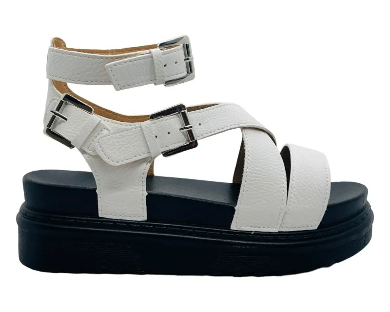 Chunky Sole Faux Leather Double Buckle Gladiator Sandals