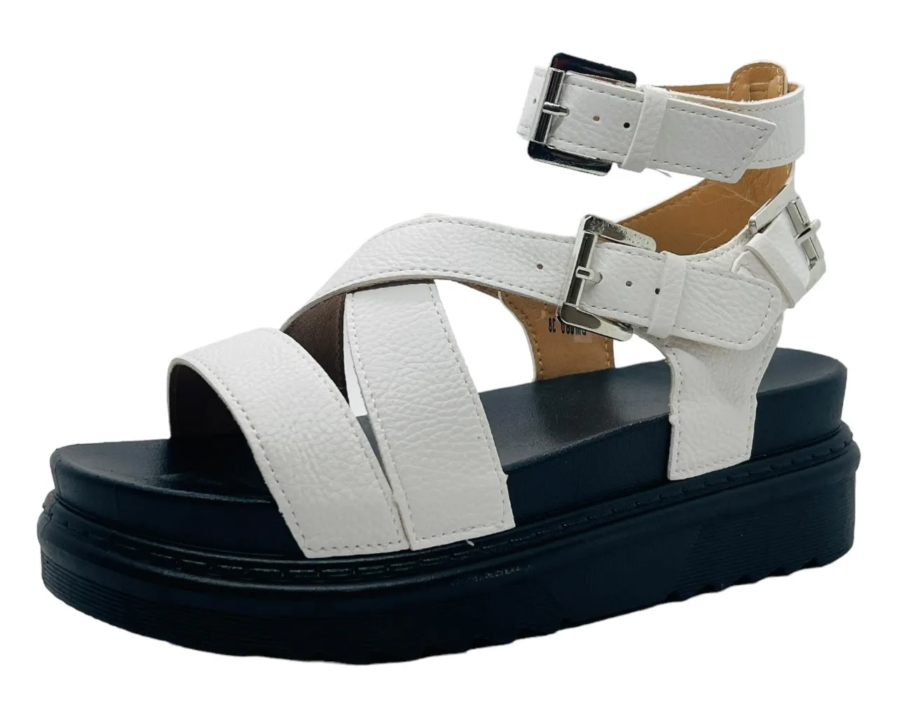 Chunky Sole Faux Leather Double Buckle Gladiator Sandals