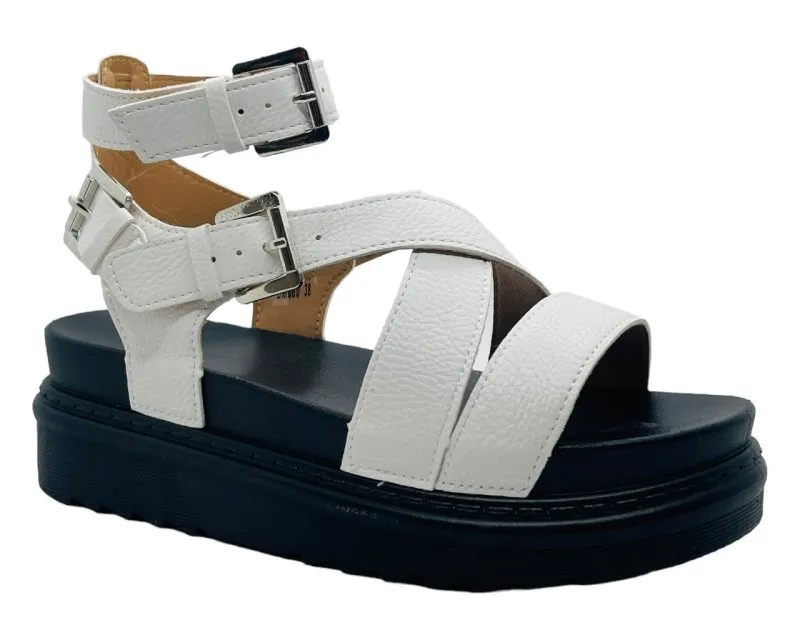 Chunky Sole Faux Leather Double Buckle Gladiator Sandals