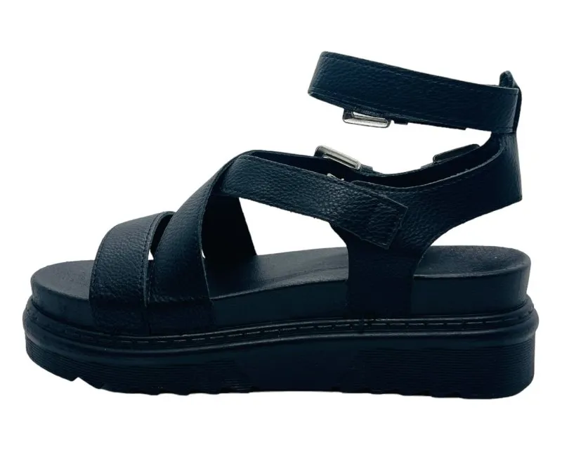 Chunky Sole Faux Leather Double Buckle Gladiator Sandals