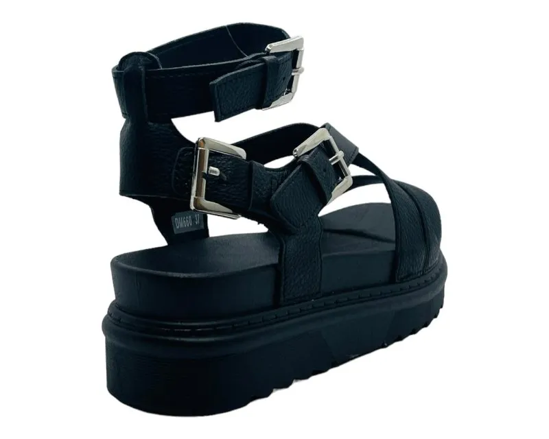Chunky Sole Faux Leather Double Buckle Gladiator Sandals