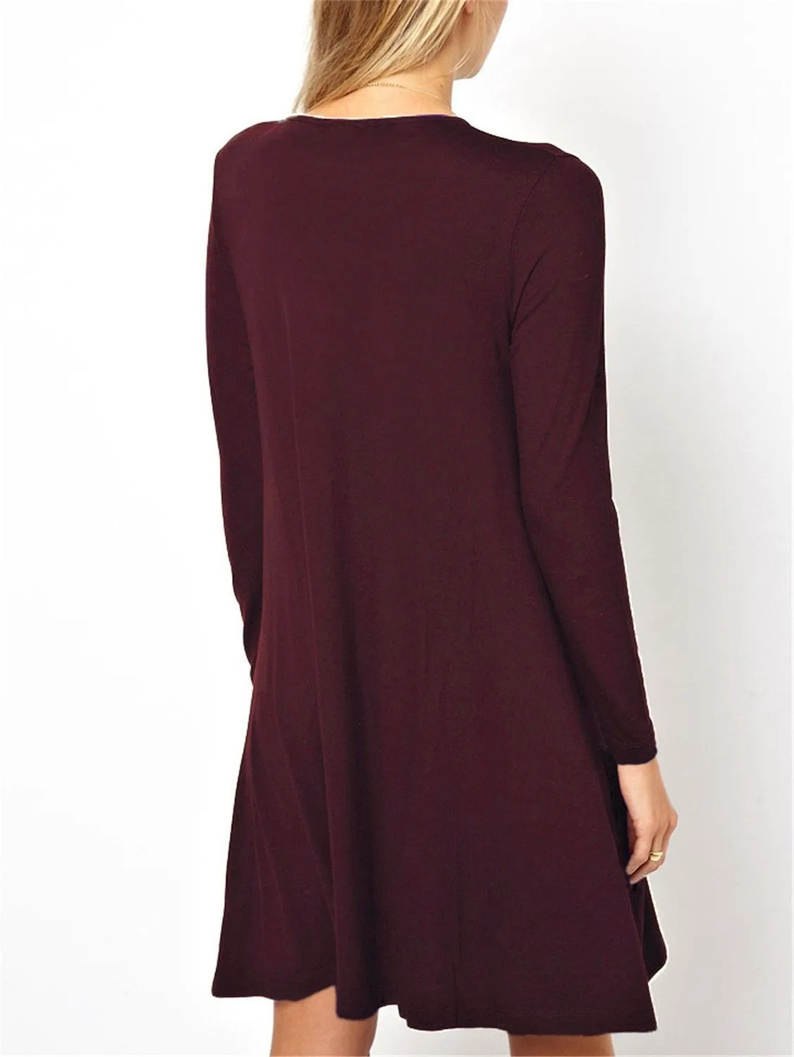 Clearance Fashion Pure Color Scoop Loose Pockets Short Dress