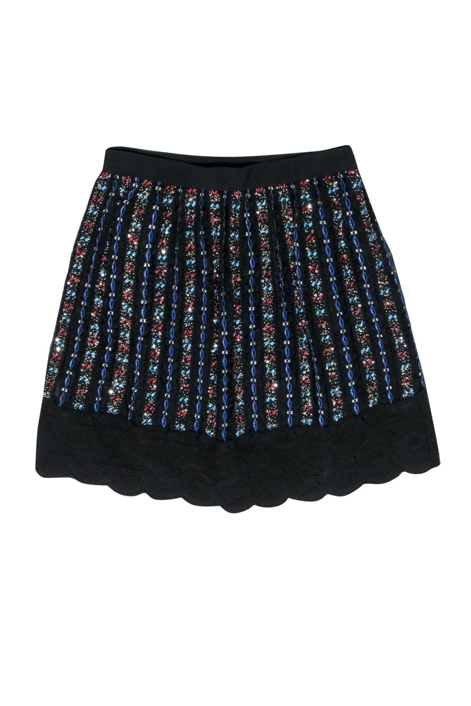 Club Monaco - Black & Multicolored Sequin & Beaded A-Line Skirt Sz 4