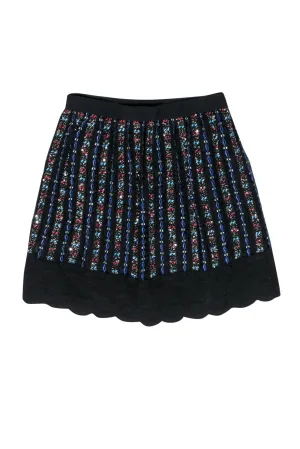 Club Monaco - Black & Multicolored Sequin & Beaded A-Line Skirt Sz 4