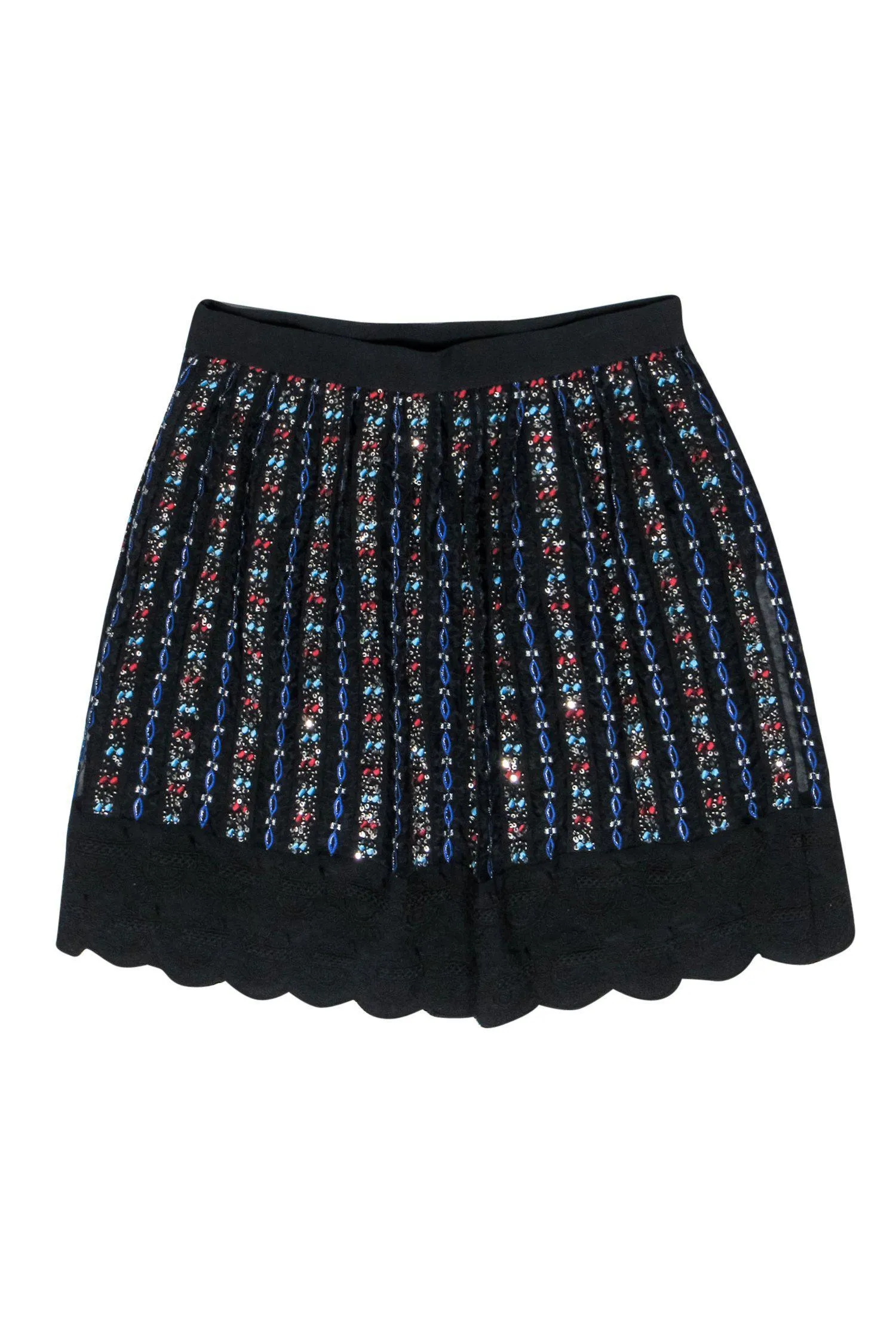 Club Monaco - Black & Multicolored Sequin & Beaded A-Line Skirt Sz 4