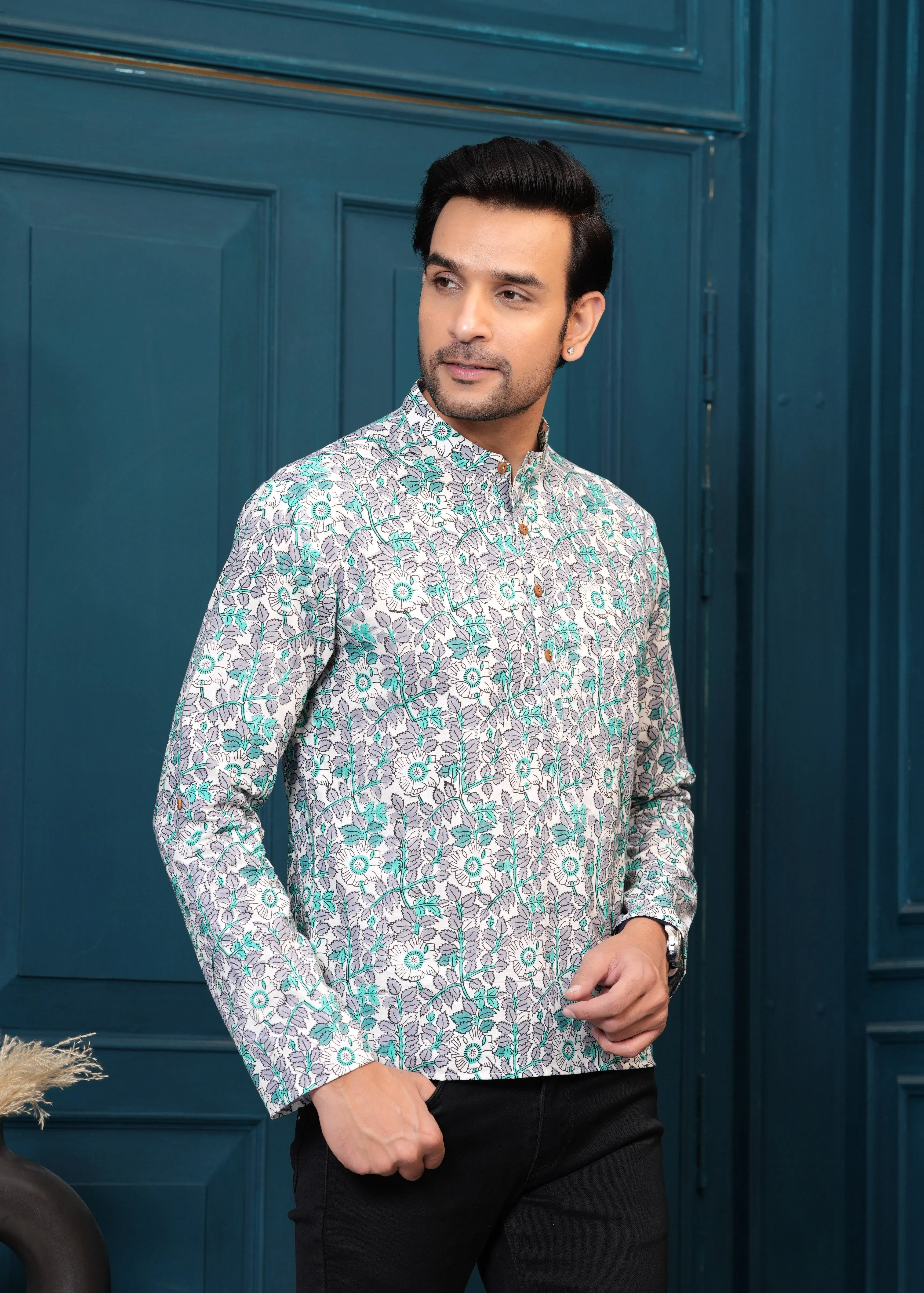 Cotton Grey Printed Kurta