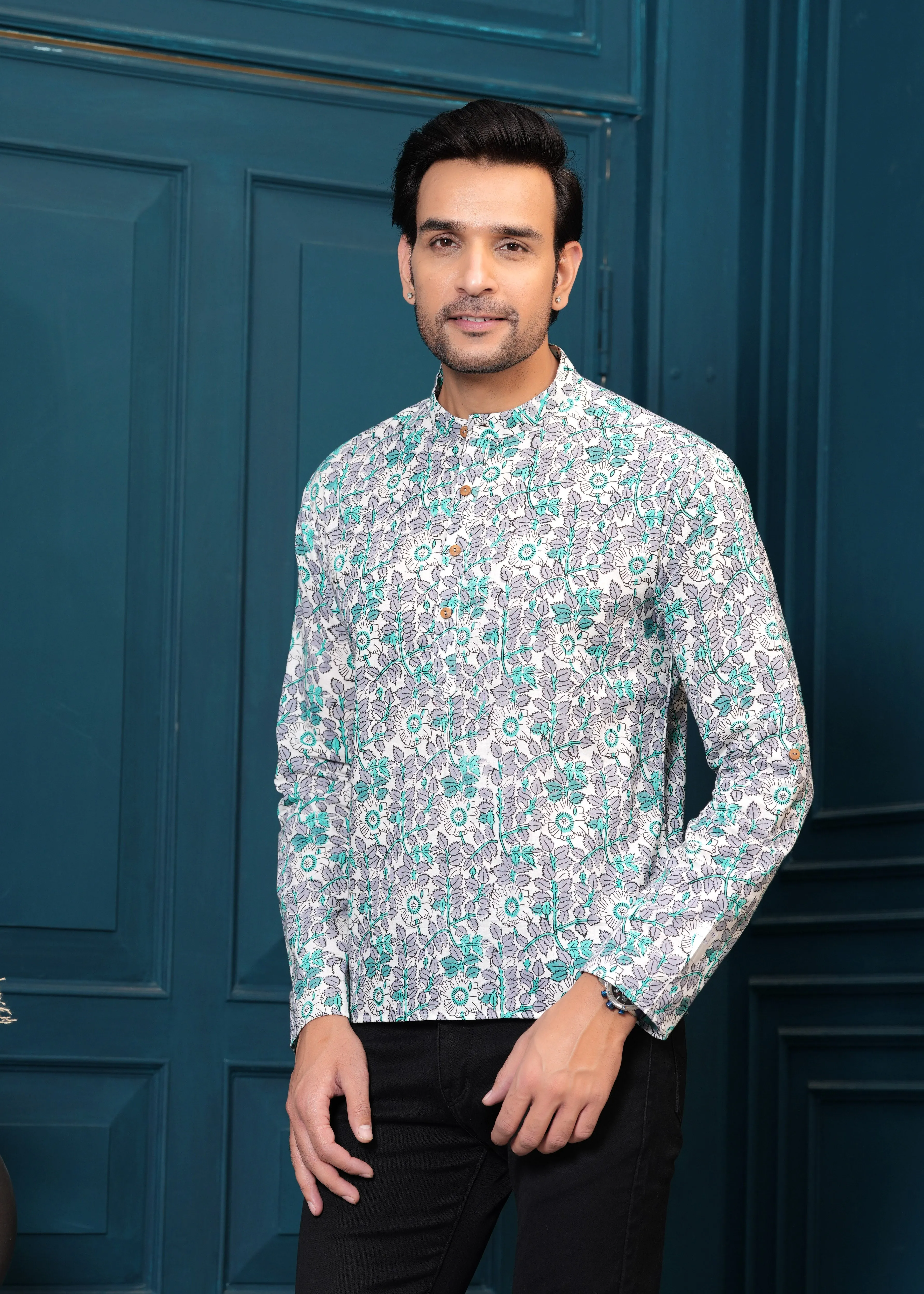 Cotton Grey Printed Kurta