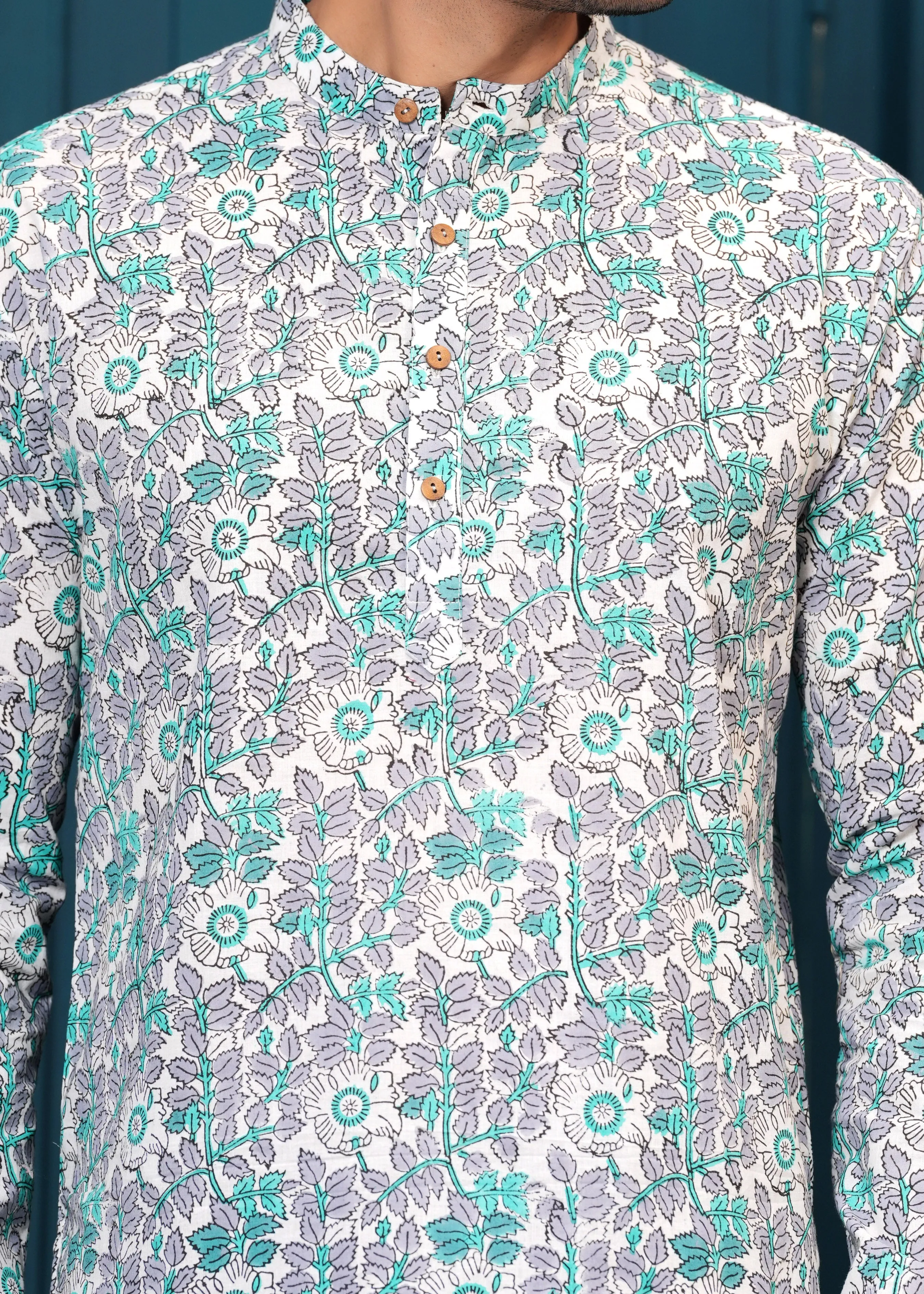 Cotton Grey Printed Kurta
