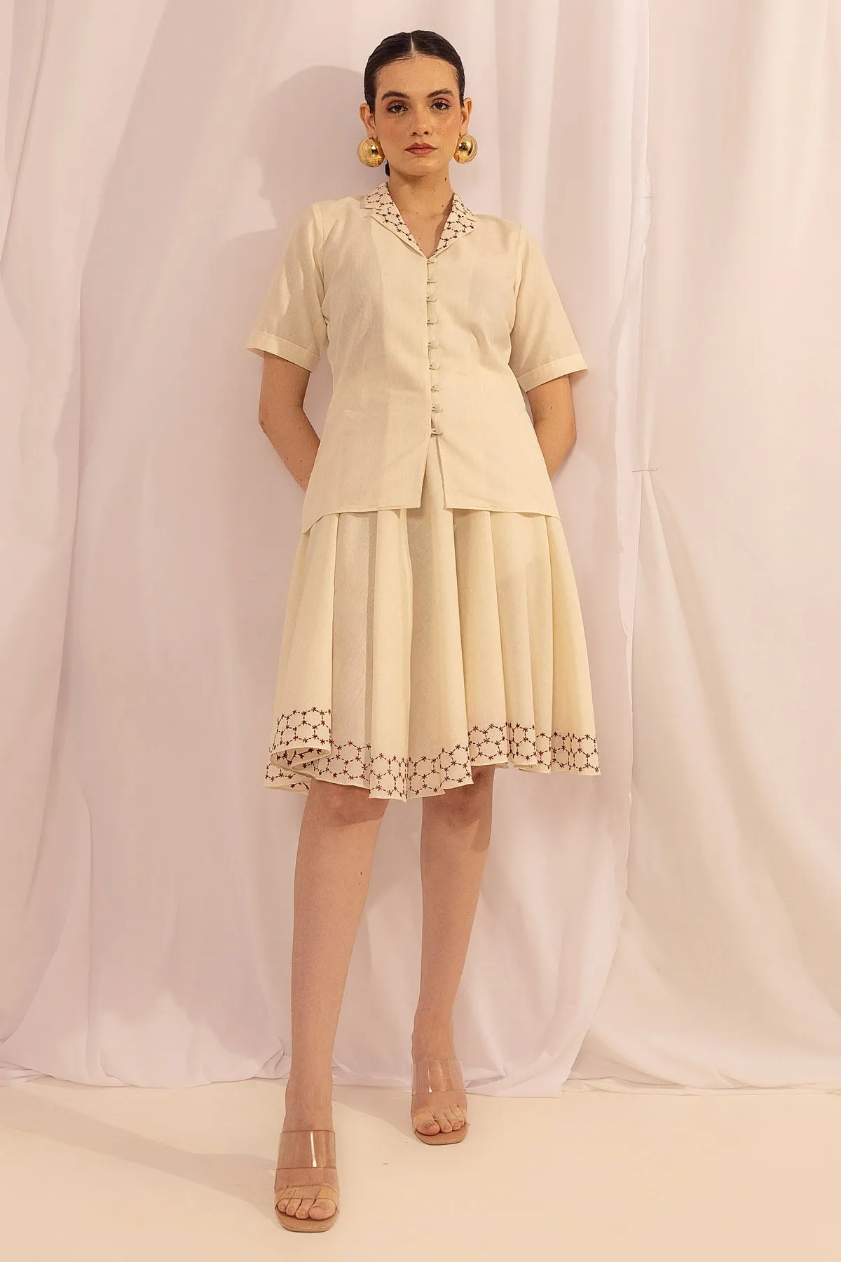 Cotton Off-White Collar Skirt