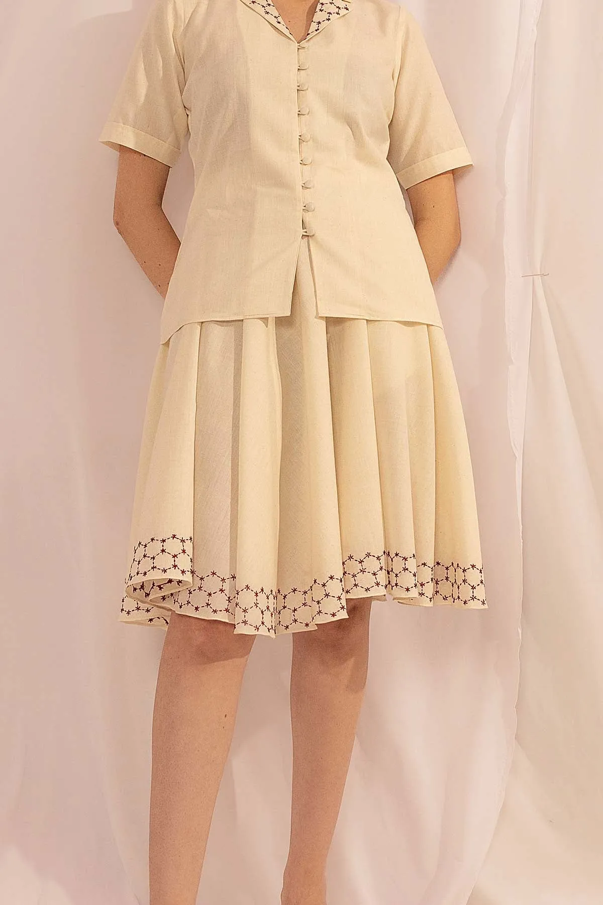 Cotton Off-White Collar Skirt