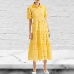 Crochet Collar Embroidered Eyelet Cotton Dress