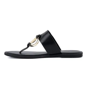Dkny With Gold Accents Flat Sandals Leather Black Colour For Women