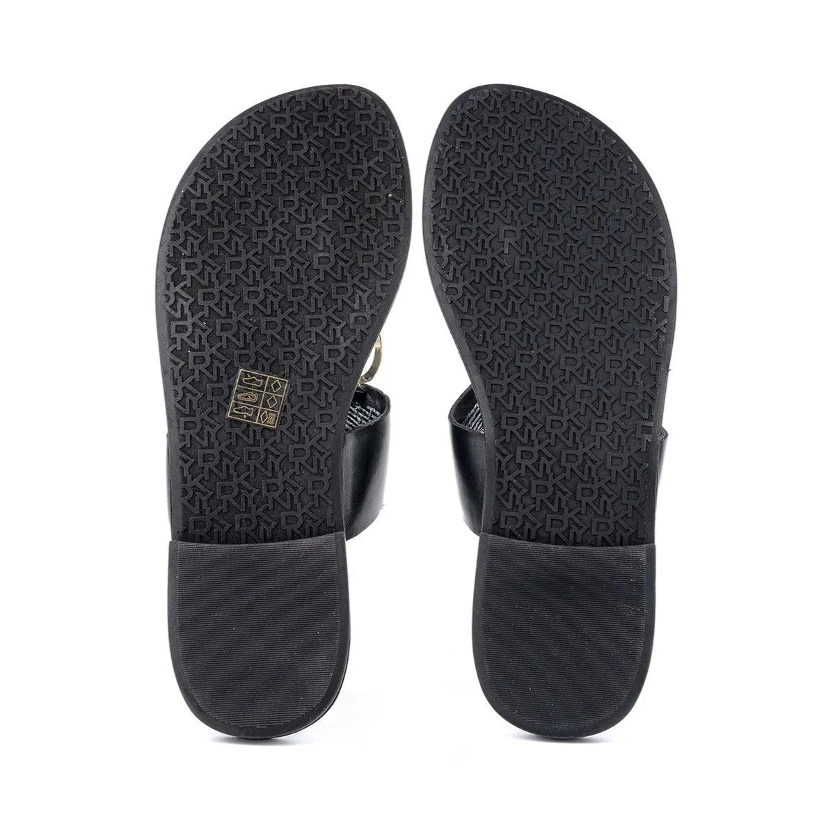 Dkny With Gold Accents Flat Sandals Leather Black Colour For Women