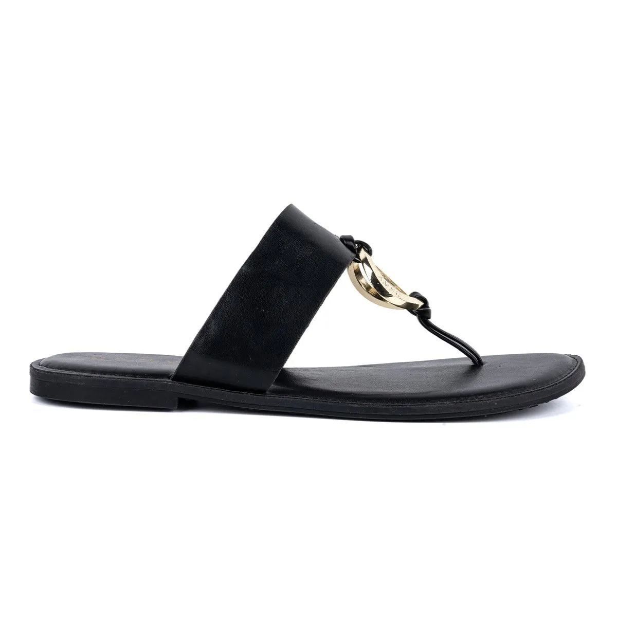 Dkny With Gold Accents Flat Sandals Leather Black Colour For Women