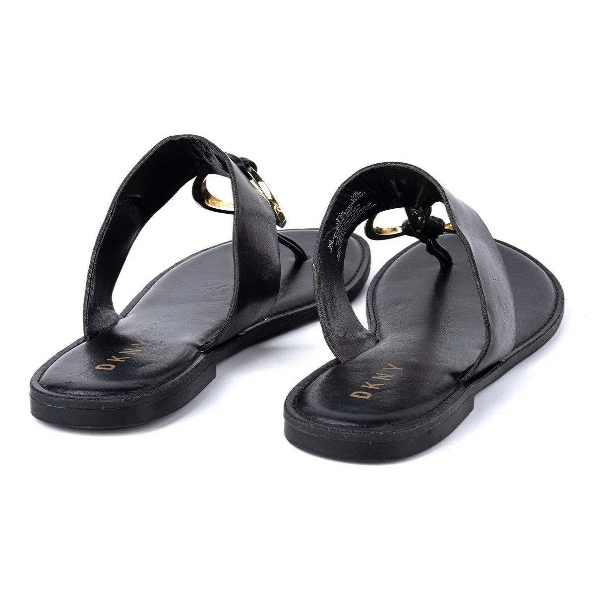 Dkny With Gold Accents Flat Sandals Leather Black Colour For Women