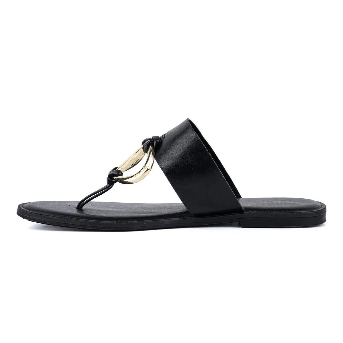 Dkny With Gold Accents Flat Sandals Leather Black Colour For Women