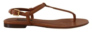 Dolce & Gabbana Elegant Leather T-Strap Flat Sandals