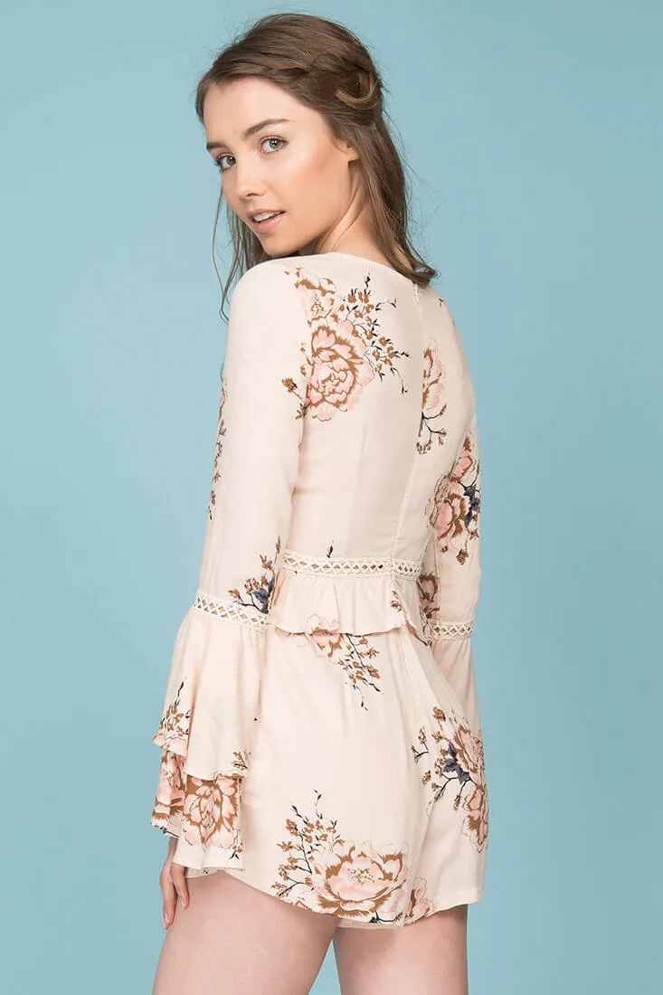 Dorothy Floral Print Romper Beige