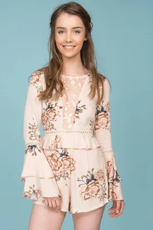 Dorothy Floral Print Romper Beige