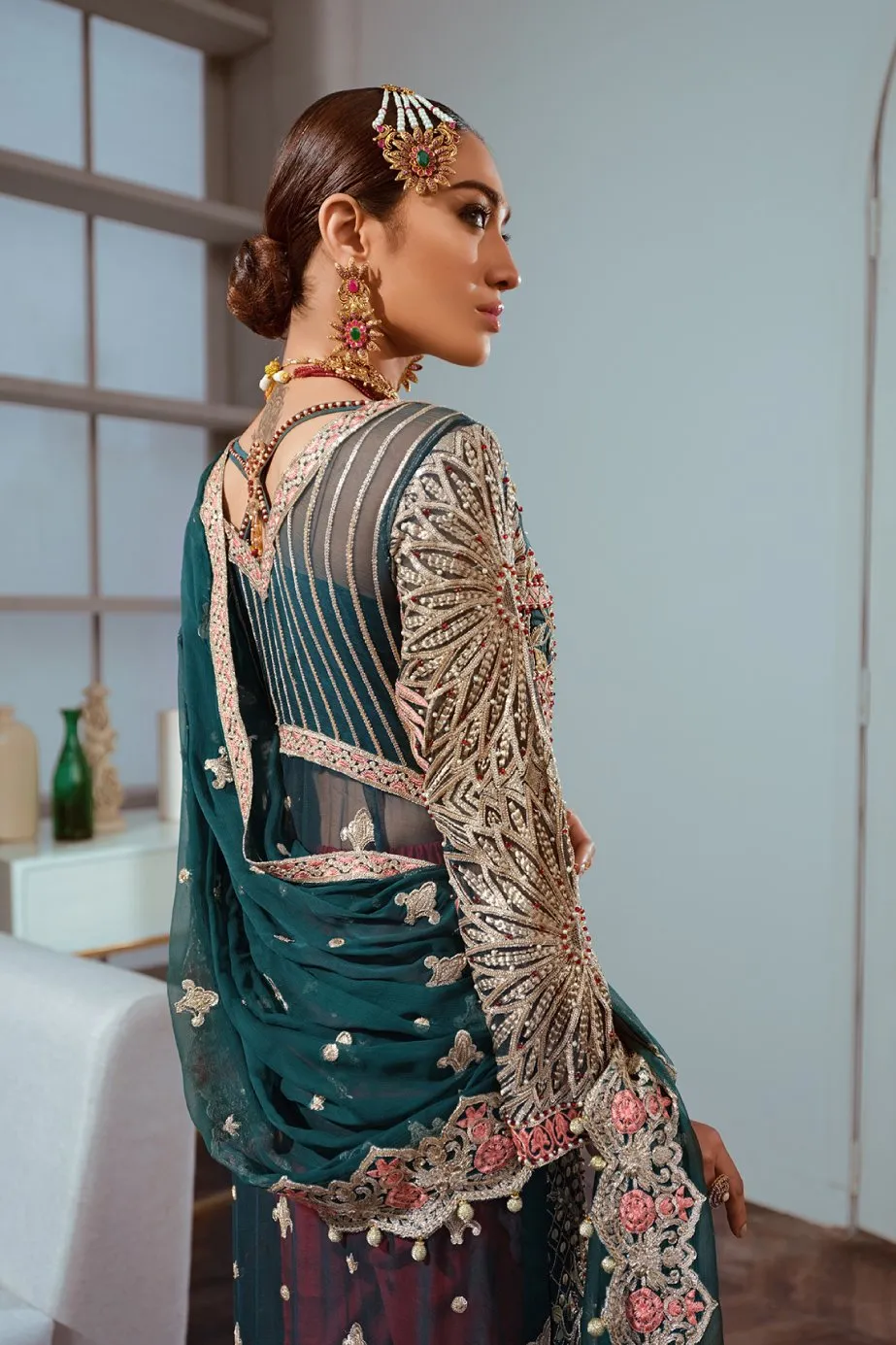 Embroidered Luxury Chiffon Wear in Green Color #N7037