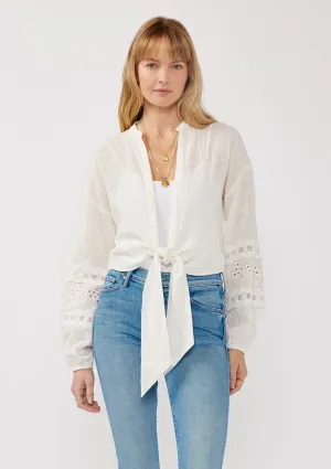 Embroidered Open-Front Tie Long Sleeve Blouse