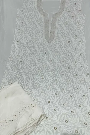 Exquisite Georgette Unstitched Suit: Hand-Embroidered Chikankari Mukaish Work