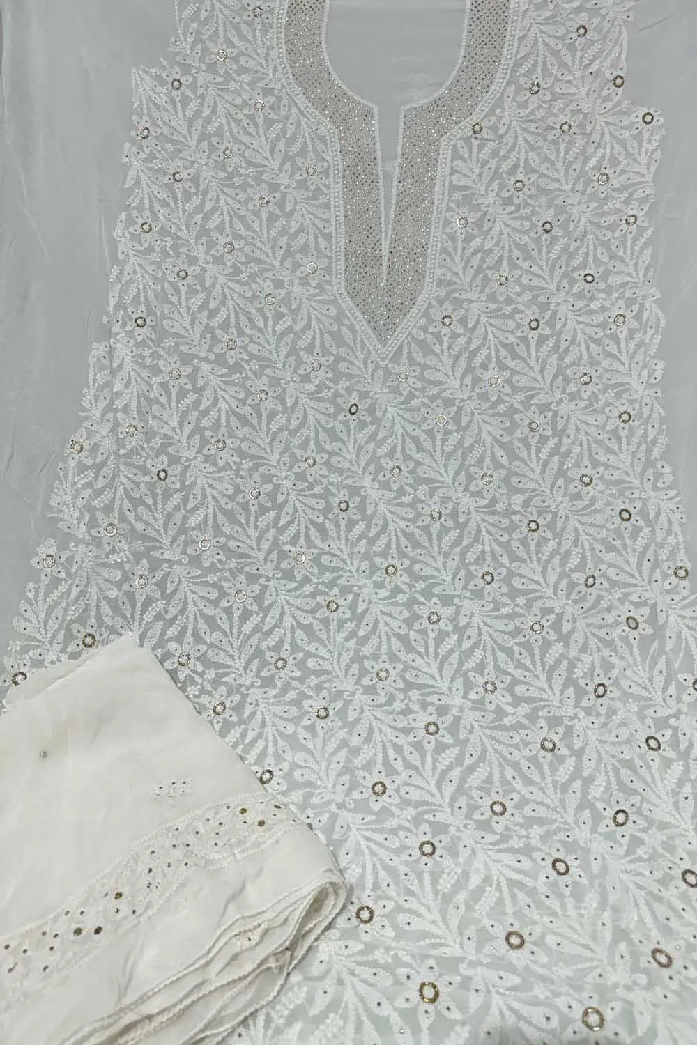Exquisite Georgette Unstitched Suit: Hand-Embroidered Chikankari Mukaish Work