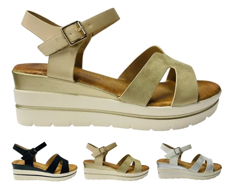 Faux Leather Ankle Strap Padded Wedge Sandals