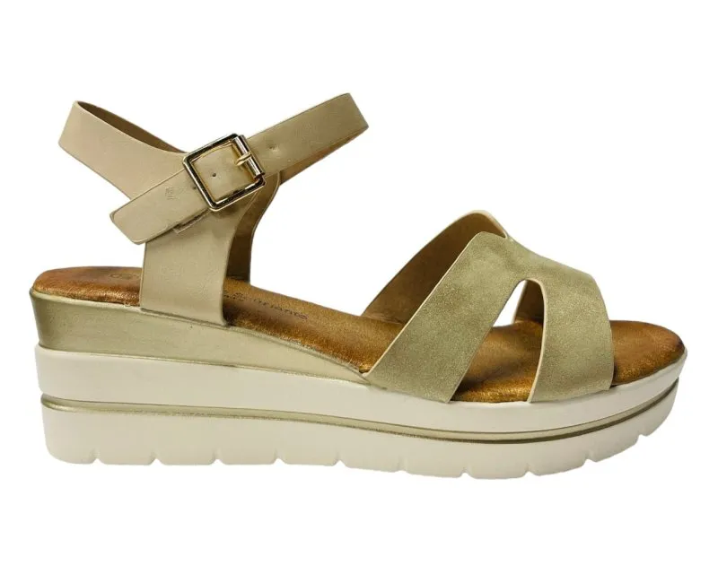 Faux Leather Ankle Strap Padded Wedge Sandals