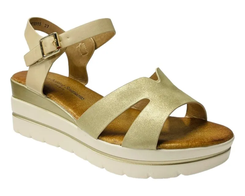 Faux Leather Ankle Strap Padded Wedge Sandals