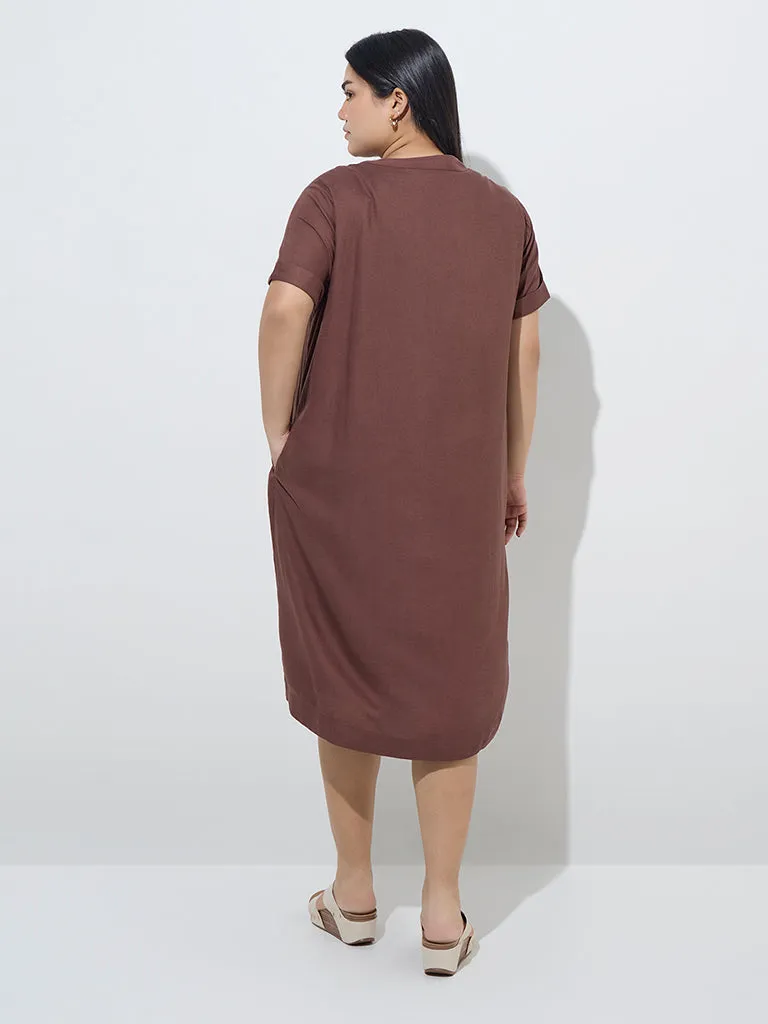 Gia Brown Floral Embroidered Cotton-Blend Straight Dress