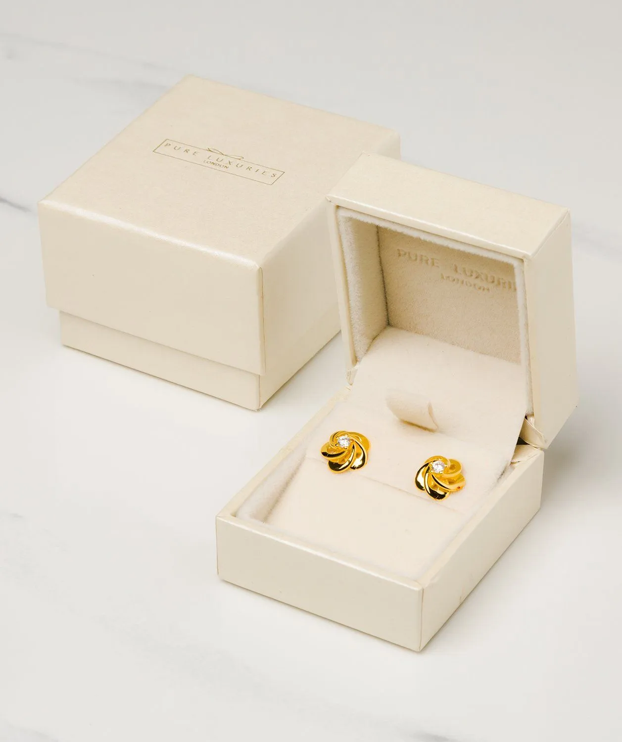 Gift Packaged 'Vittoria' 18ct Yellow Gold Plated 925 Silver & Cubic Zirconia Swirl Earrings