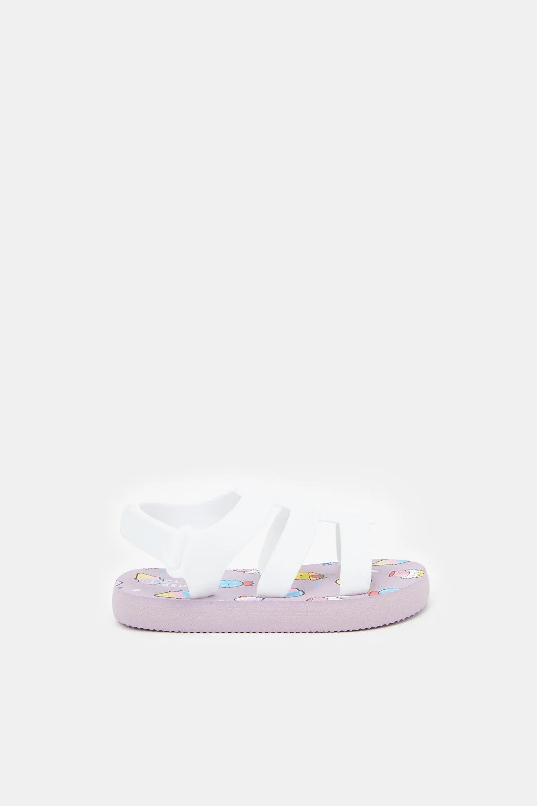 Girls Lilac And White Printed Velcro Sandal