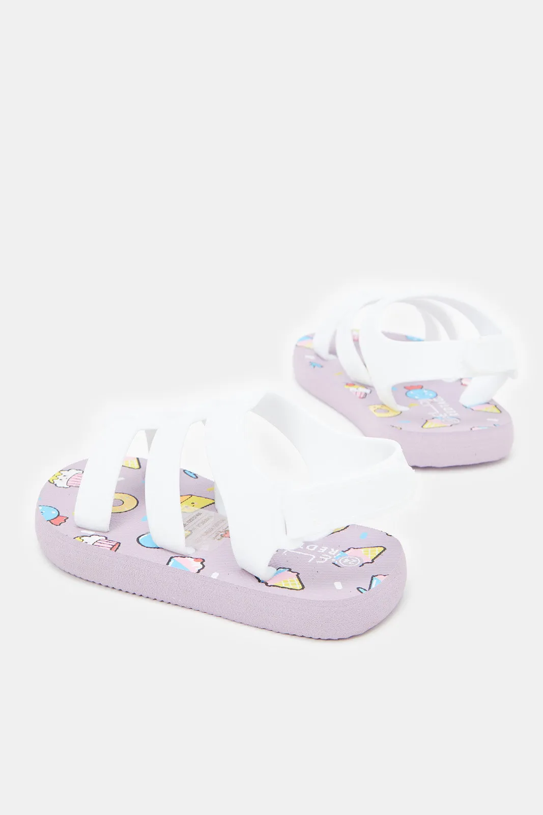 Girls Lilac And White Printed Velcro Sandal