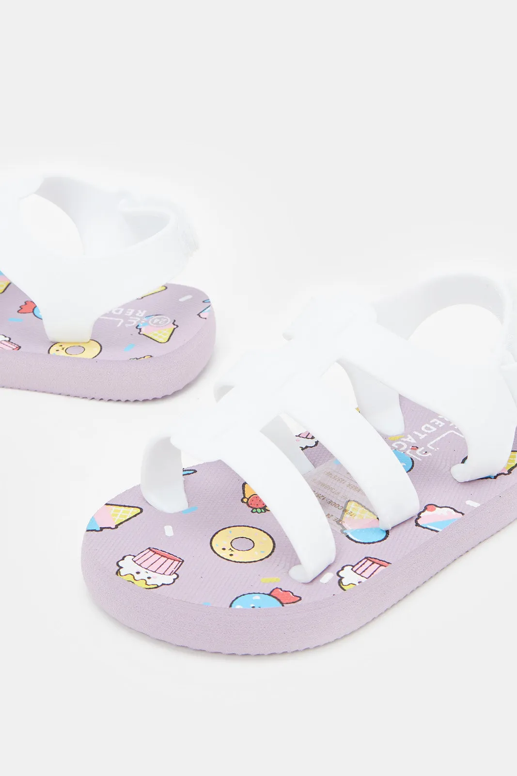 Girls Lilac And White Printed Velcro Sandal