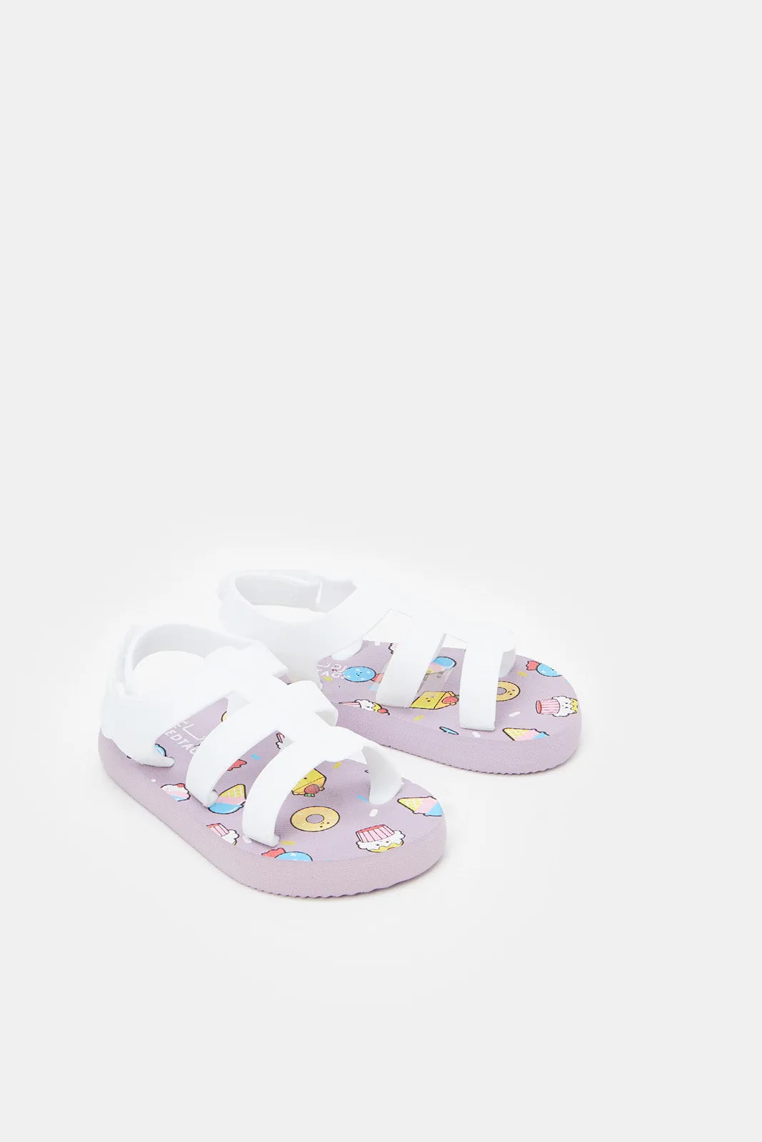 Girls Lilac And White Printed Velcro Sandal