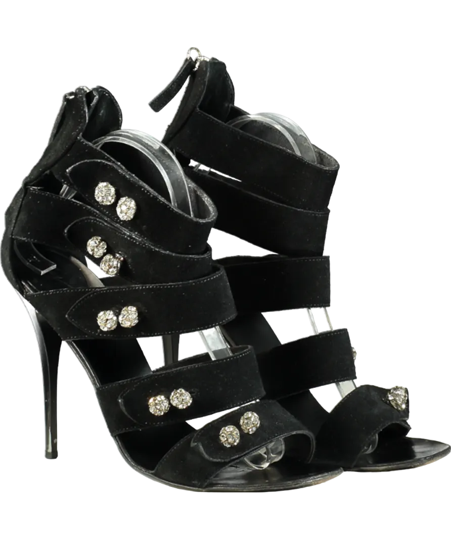 Giuseppe Zanotti Black Henry 110 Velour Sandals UK 7 EU 40 👠