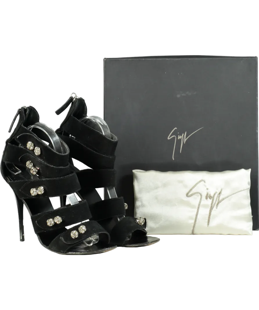 Giuseppe Zanotti Black Henry 110 Velour Sandals UK 7 EU 40 👠