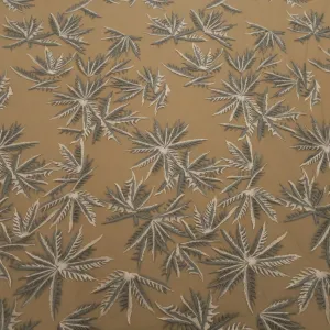 Gray and Silver Palm Leaves Embroidered Tulle Fabric