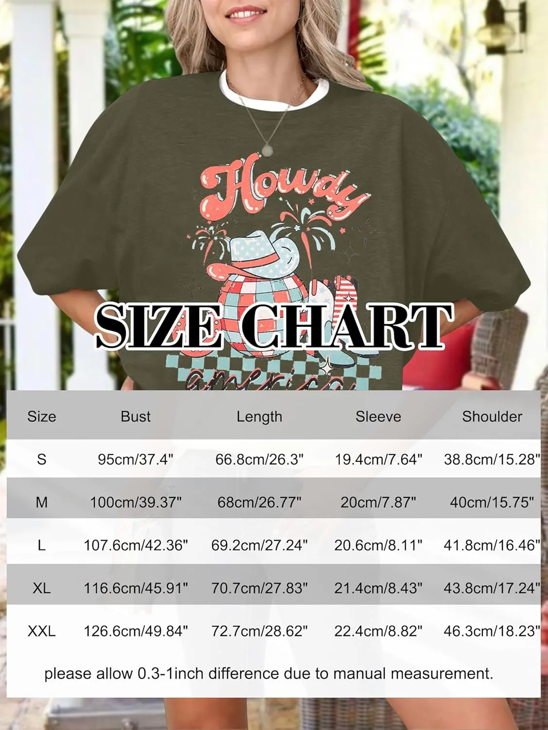 Howdy American Western Shirt Red White Blue Graphic 4th of July Shirt Oversized Tee Tops