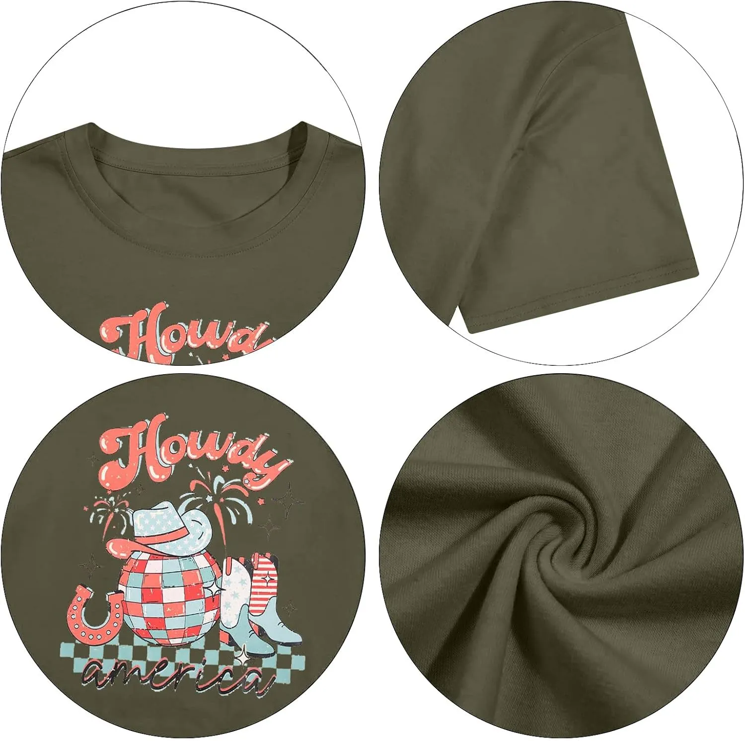 Howdy American Western Shirt Red White Blue Graphic 4th of July Shirt Oversized Tee Tops