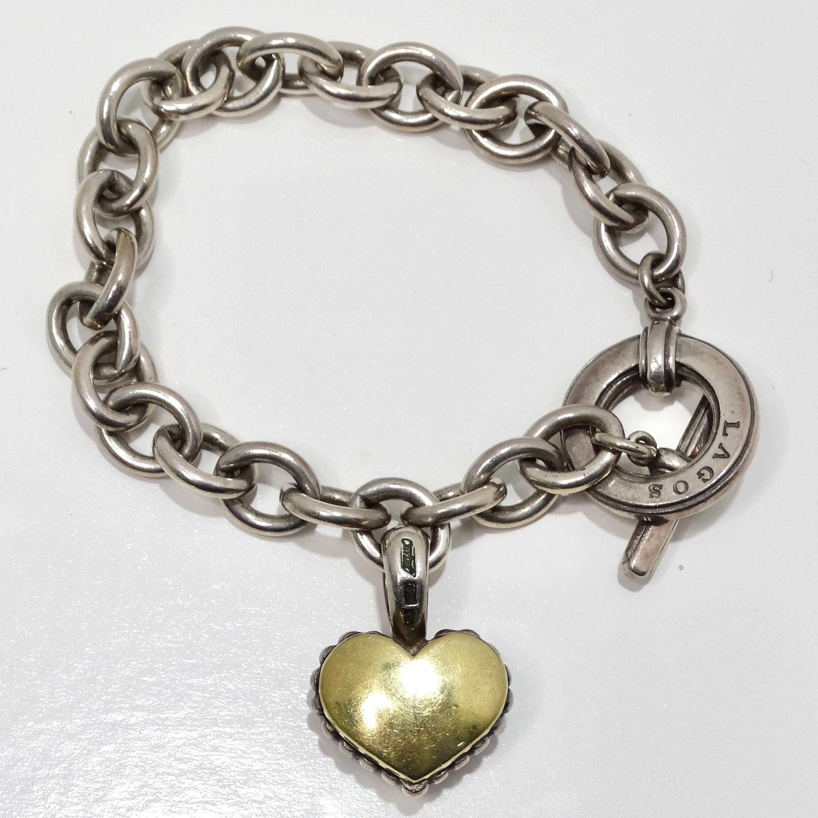 Lagos Pure Silver and 18K Gold Diamond Charm Bracelet