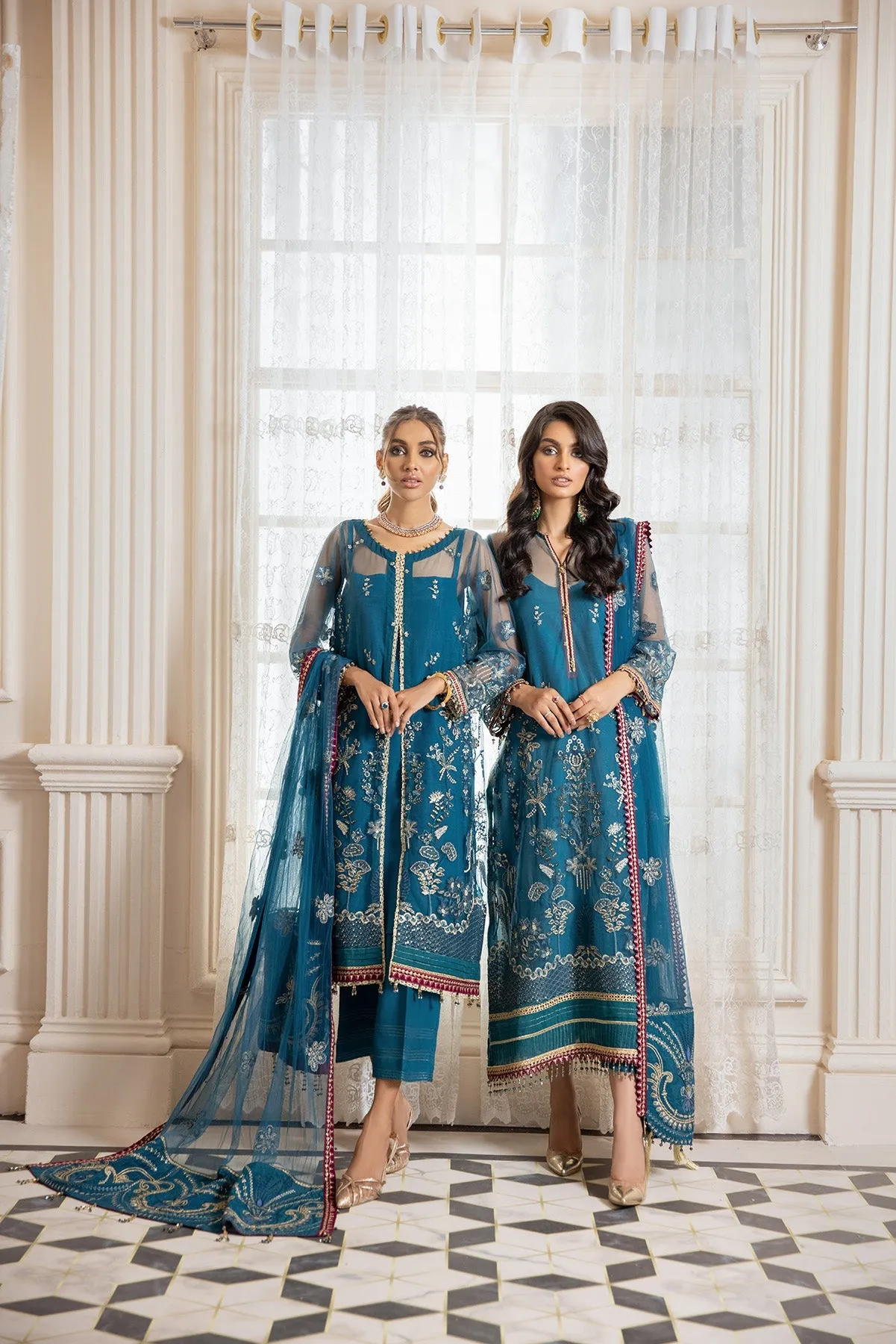 Latest Gown Dress Pakistani in Turquoise Shade #PF389