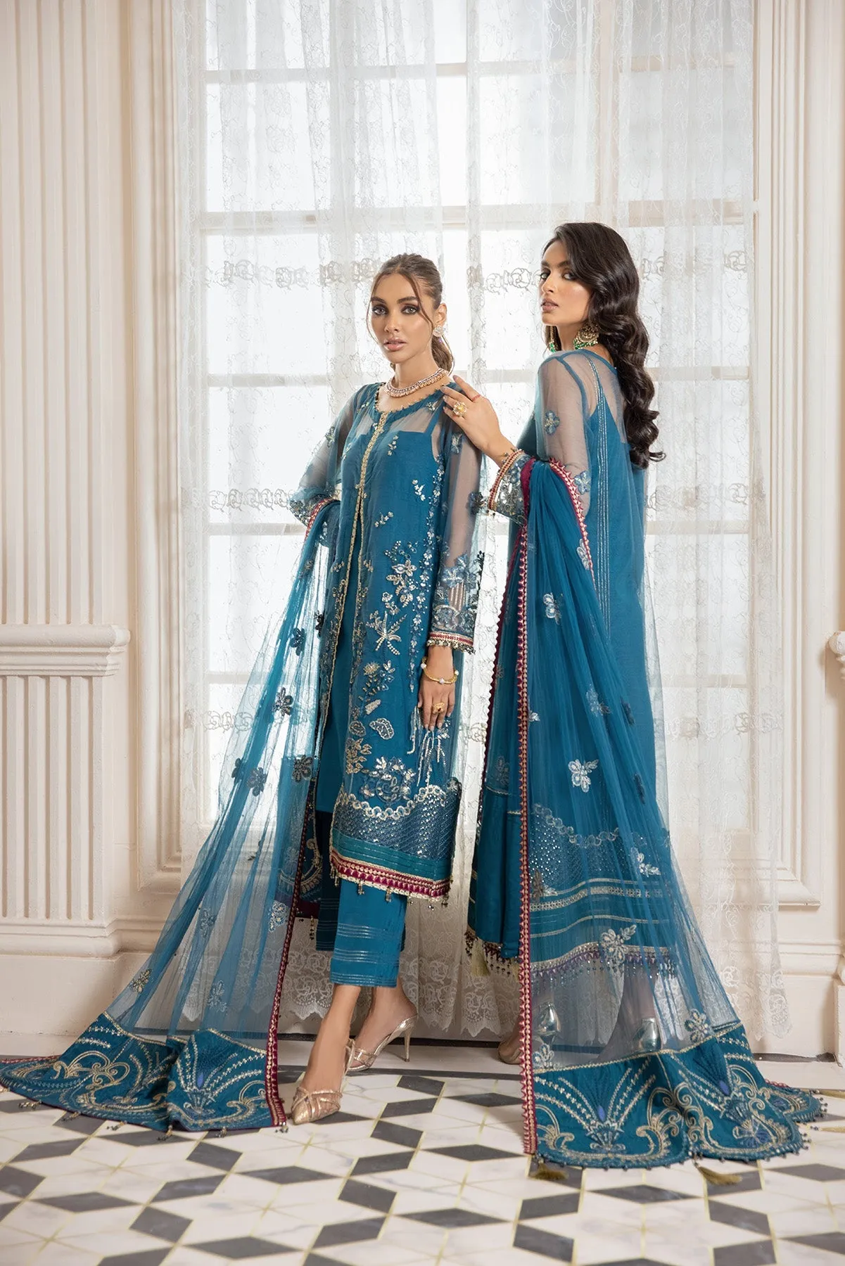 Latest Gown Dress Pakistani in Turquoise Shade #PF389