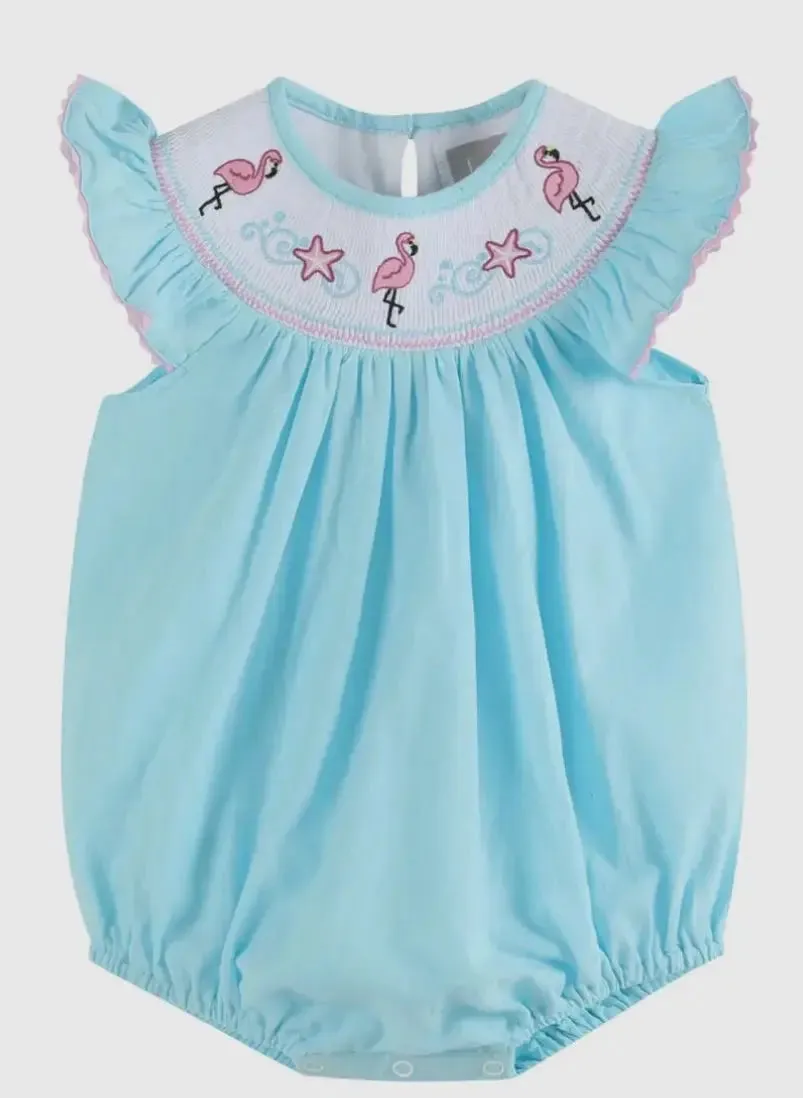 Light Blue Flamingo Smocked Flutter
Romper