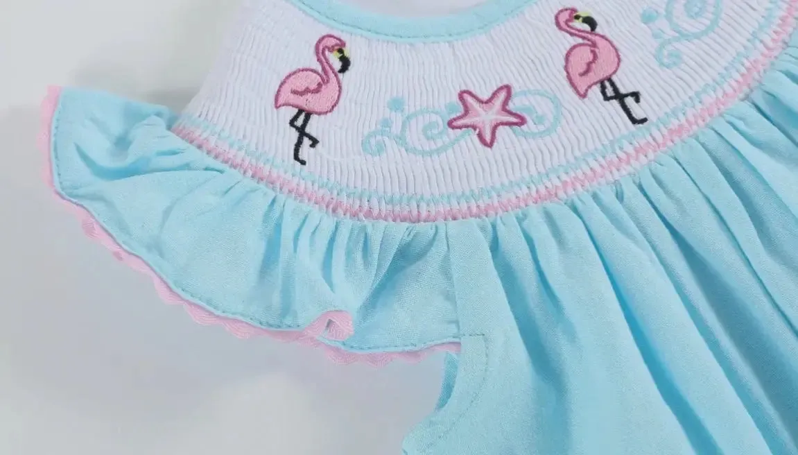 Light Blue Flamingo Smocked Flutter
Romper