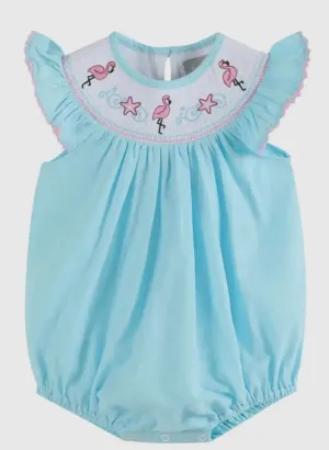 Light Blue Flamingo Smocked Flutter
Romper